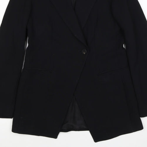 Massimo Dutti Women Black UK 6 Tailored Lined Single-Breasted Blazer