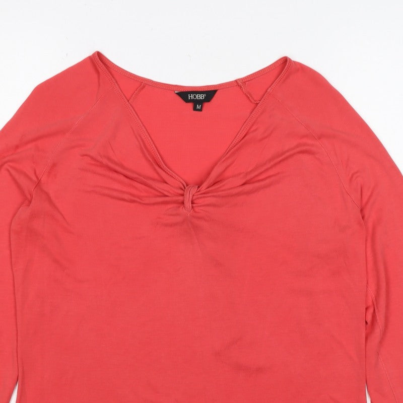 Hobbs Women Pink M Lyocell Jersey V-Neck Long Sleeve Top
