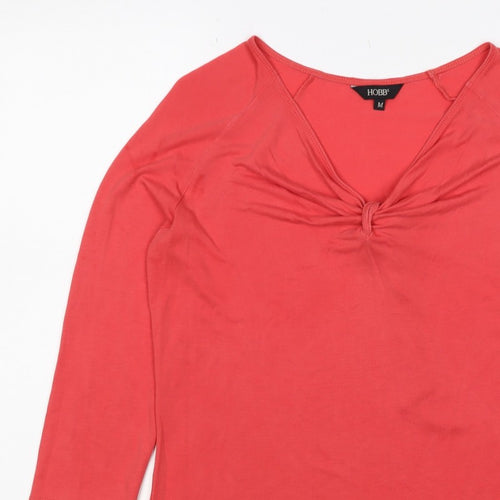 Hobbs Women Pink M Lyocell Jersey V-Neck Long Sleeve Top