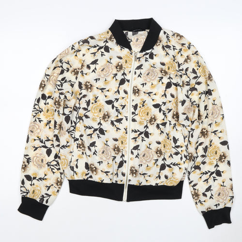 New Look Women’s UK 12 Multicoloured Floral Bomber Jacket Zip