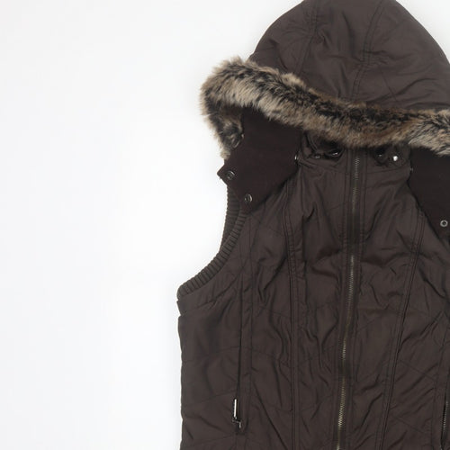John Richmond Women Brown UK 14 Hooded Quilted Puffer Gilet