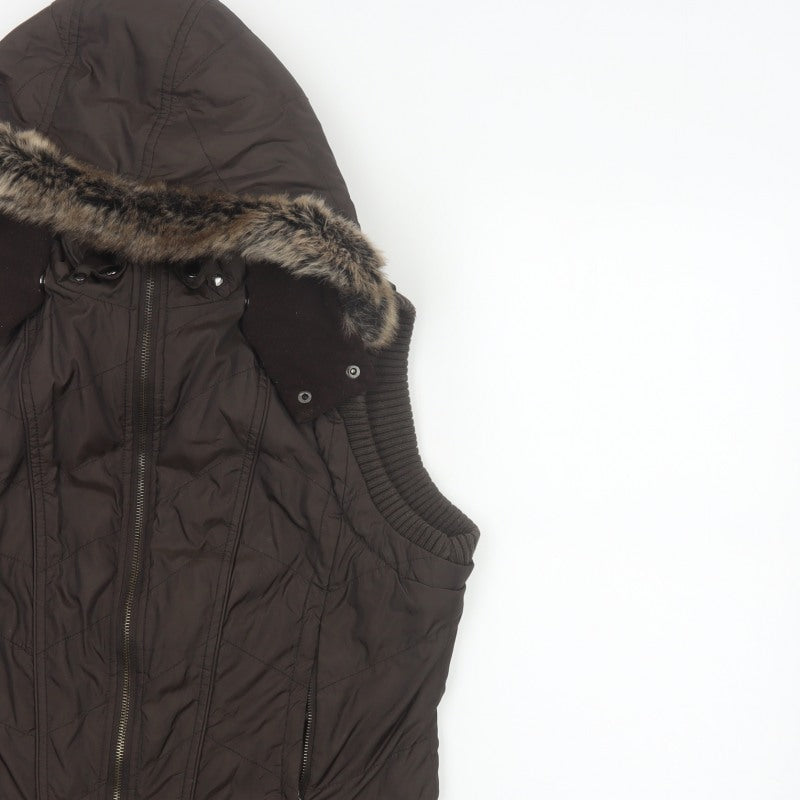 John Richmond Women Brown UK 14 Hooded Quilted Puffer Gilet