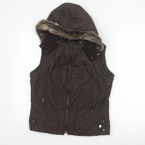 John Richmond Women Brown UK 14 Hooded Quilted Puffer Gilet