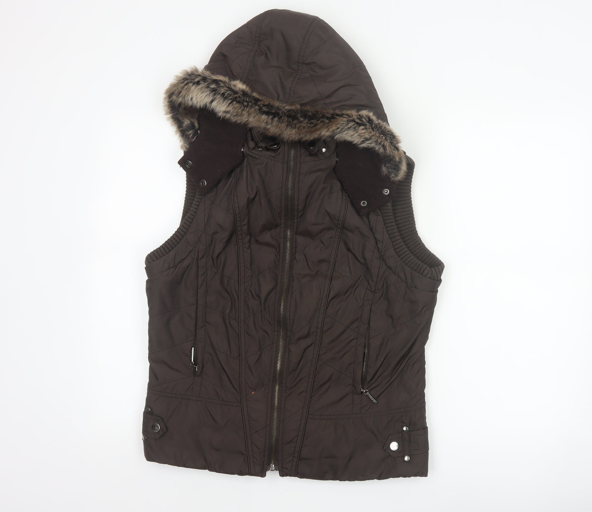 John Richmond Women Brown UK 14 Hooded Quilted Puffer Gilet