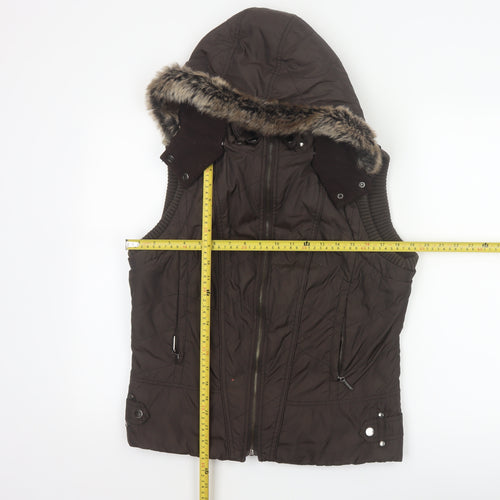 John Richmond Women Brown UK 14 Hooded Quilted Puffer Gilet