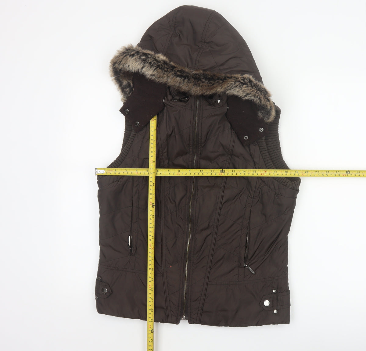 John Richmond Women Brown UK 14 Hooded Quilted Puffer Gilet