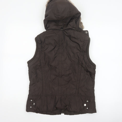 John Richmond Women Brown UK 14 Hooded Quilted Puffer Gilet