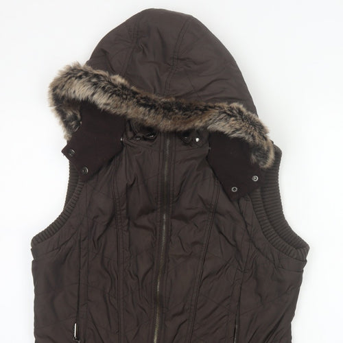 John Richmond Women Brown UK 14 Hooded Quilted Puffer Gilet