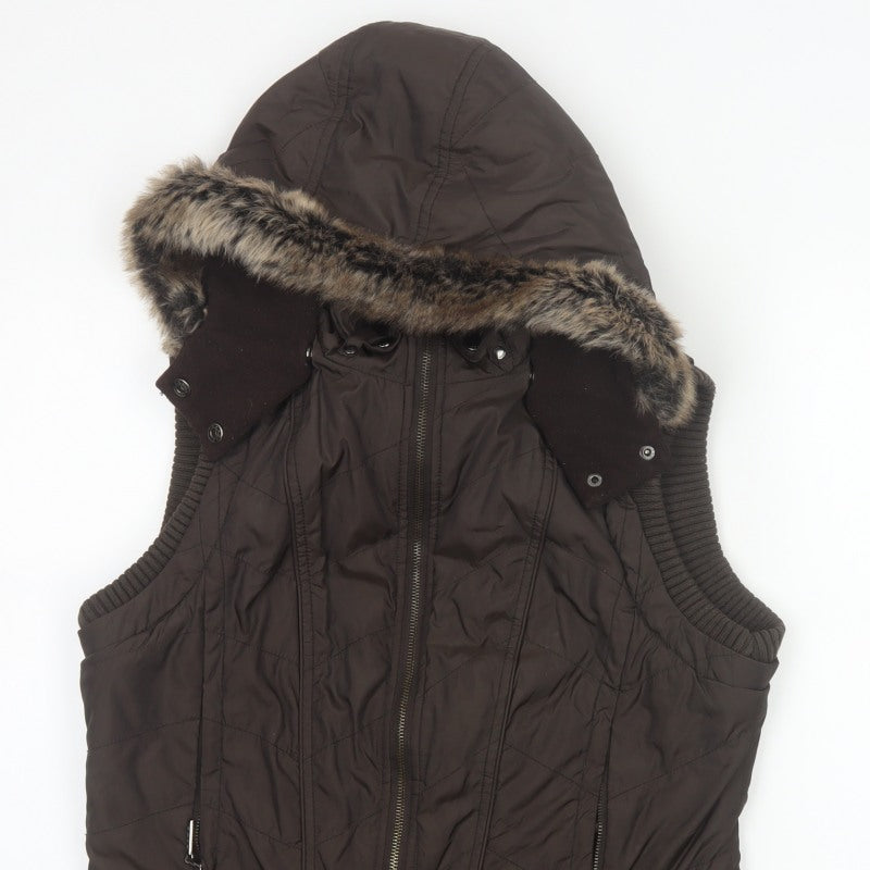John Richmond Women Brown UK 14 Hooded Quilted Puffer Gilet