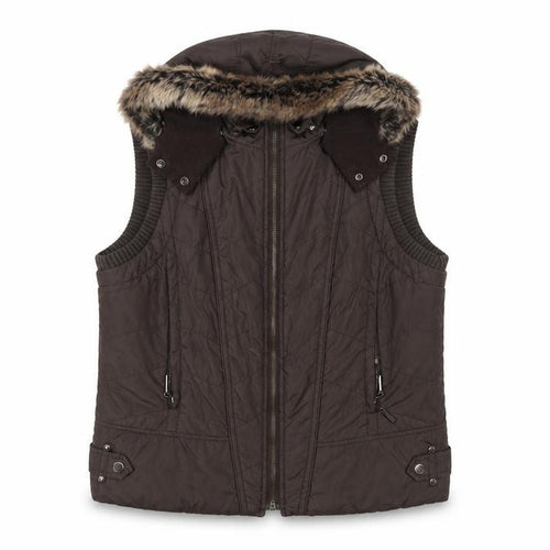 John Richmond Women Brown UK 14 Hooded Quilted Puffer Gilet