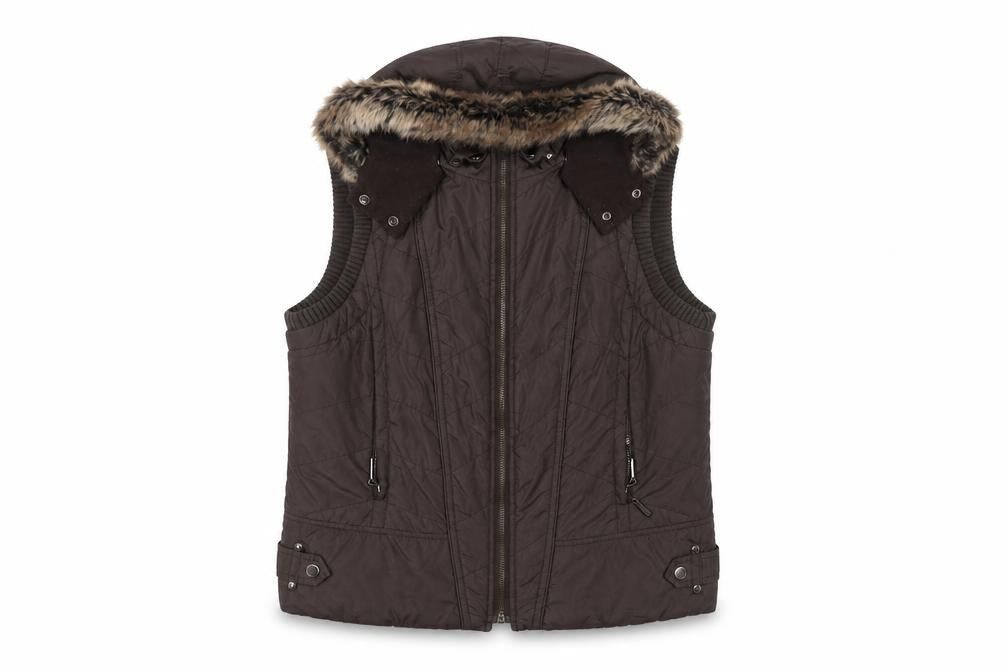 John Richmond Women Brown UK 14 Hooded Quilted Puffer Gilet