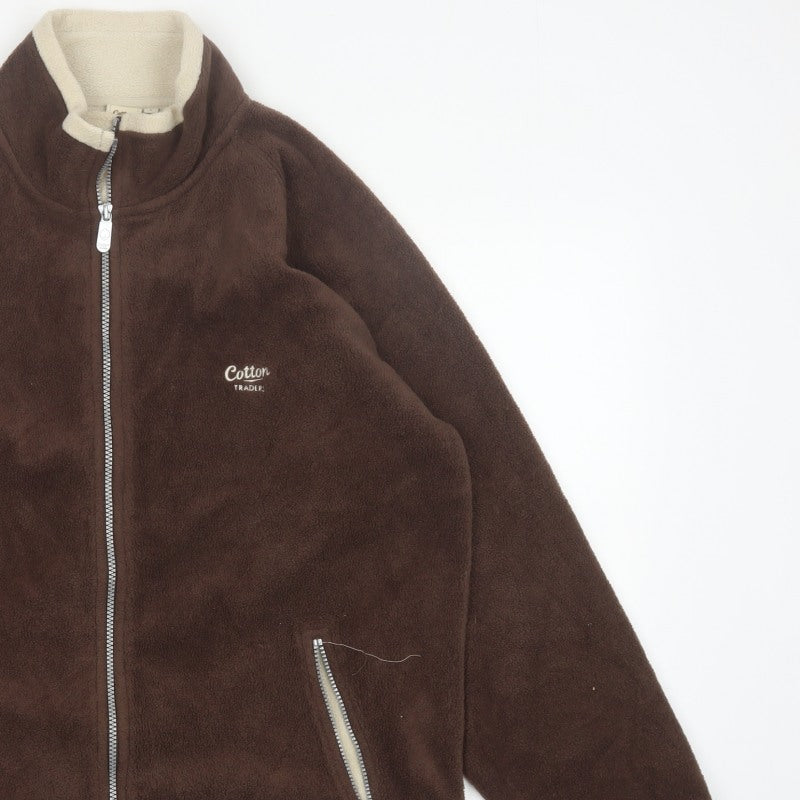Cotton Traders Men Brown Reversible Fleece Jacket Size L Full Zip