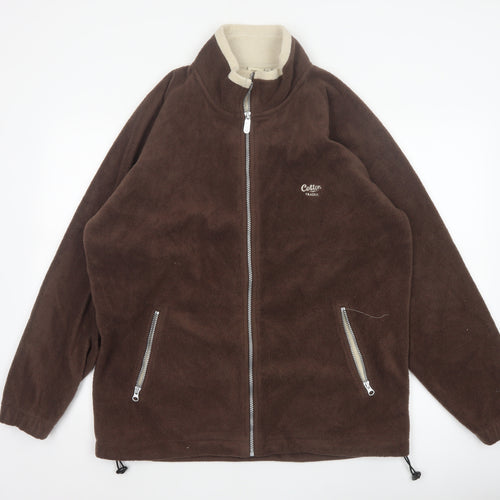 Cotton Traders Men Brown Reversible Fleece Jacket Size L Full Zip