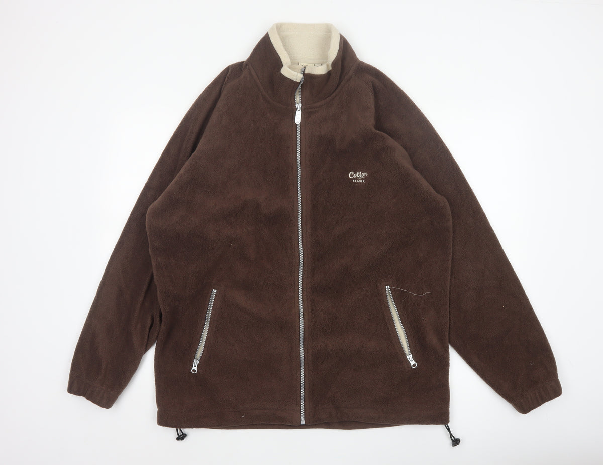 Cotton Traders Men Brown Reversible Fleece Jacket Size L Full Zip