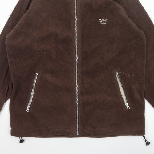 Cotton Traders Men Brown Reversible Fleece Jacket Size L Full Zip