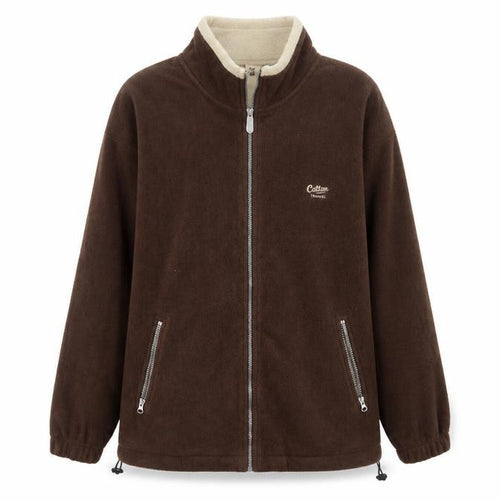 Cotton Traders Men Brown Reversible Fleece Jacket Size L Full Zip
