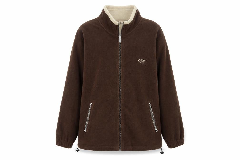 Cotton Traders Men Brown Reversible Fleece Jacket Size L Full Zip