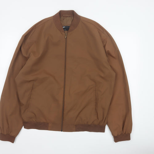 ASOS Design Men's Brown L Bomber Jacket Lined Full Zip Casual