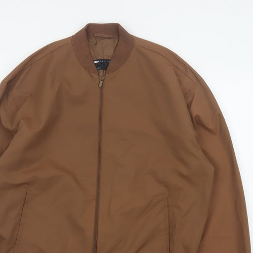 ASOS Design Men's Brown L Bomber Jacket Lined Full Zip Casual