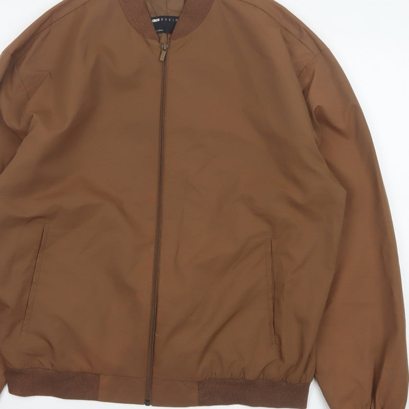 ASOS Design Men's Brown L Bomber Jacket Lined Full Zip Casual