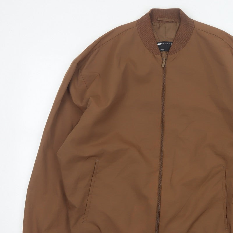 ASOS Design Men's Brown L Bomber Jacket Lined Full Zip Casual