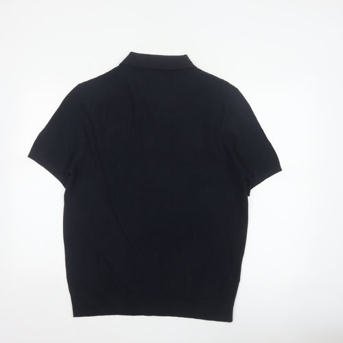 Marks and Spencer Men Black L Herringbone Knit 1/4 Zip Polo
