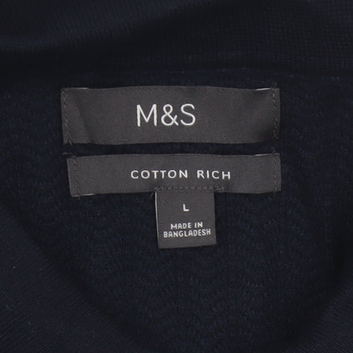 Marks and Spencer Men Black L Herringbone Knit 1/4 Zip Polo