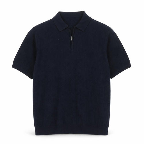 Marks and Spencer Men Black L Herringbone Knit 1/4 Zip Polo
