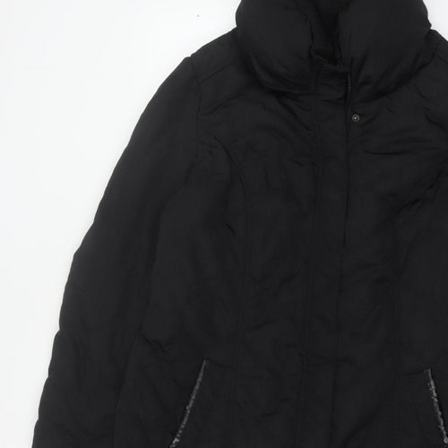 Wallis Women Black UK 18 Long Hooded Puffer Coat Buckle Trim