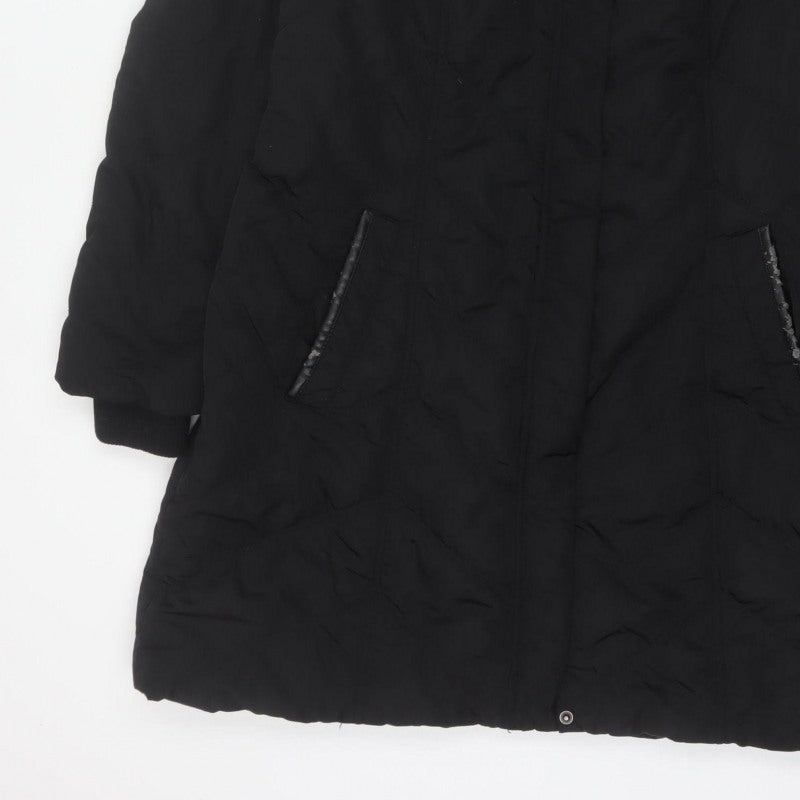 Wallis Women Black UK 18 Long Hooded Puffer Coat Buckle Trim