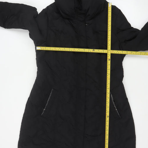 Wallis Women Black UK 18 Long Hooded Puffer Coat Buckle Trim