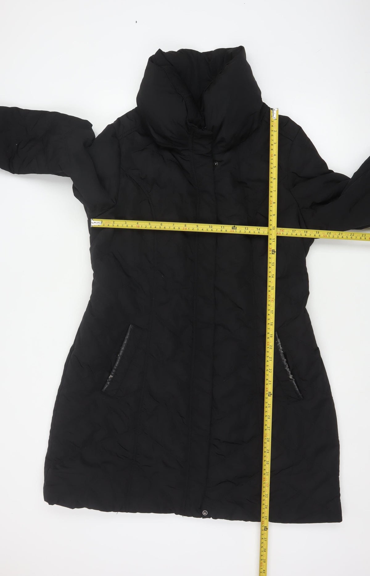 Wallis Women Black UK 18 Long Hooded Puffer Coat Buckle Trim