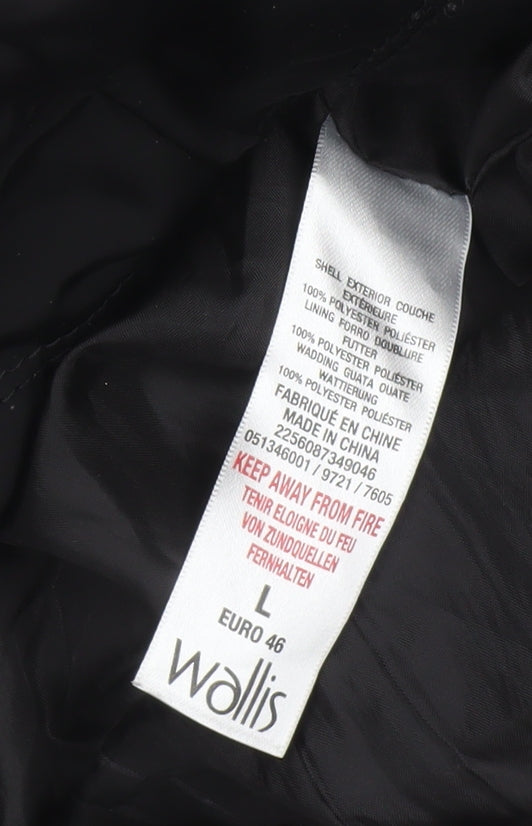 Wallis Women Black UK 18 Long Hooded Puffer Coat Buckle Trim