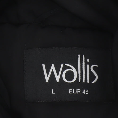 Wallis Women Black UK 18 Long Hooded Puffer Coat Buckle Trim