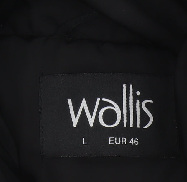 Wallis Women Black UK 18 Long Hooded Puffer Coat Buckle Trim