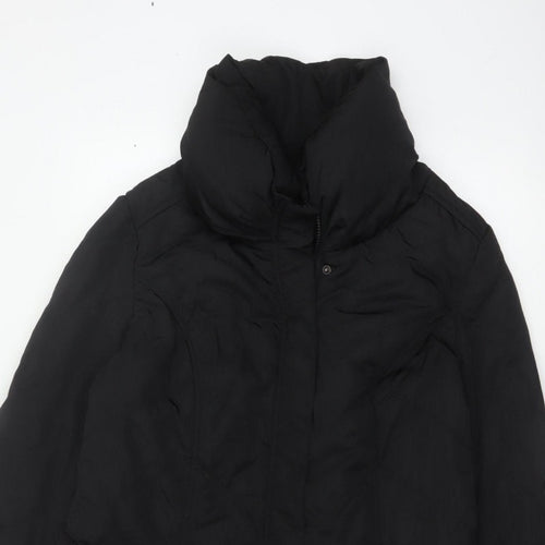 Wallis Women Black UK 18 Long Hooded Puffer Coat Buckle Trim