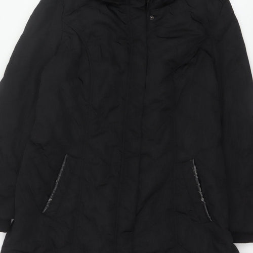Wallis Women Black UK 18 Long Hooded Puffer Coat Buckle Trim