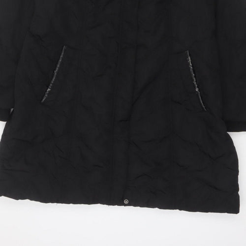 Wallis Women Black UK 18 Long Hooded Puffer Coat Buckle Trim