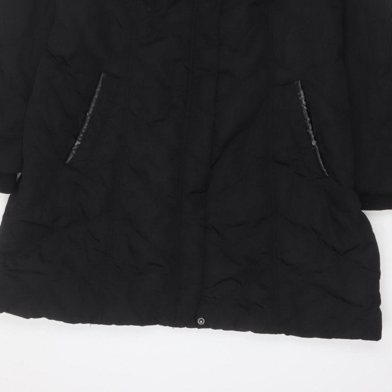 Wallis Women Black UK 18 Long Hooded Puffer Coat Buckle Trim