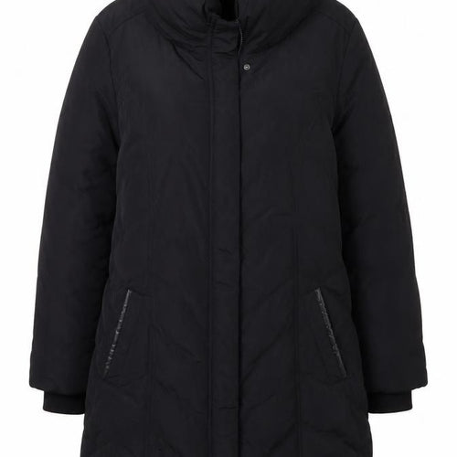 Wallis Women Black UK 18 Long Hooded Puffer Coat Buckle Trim