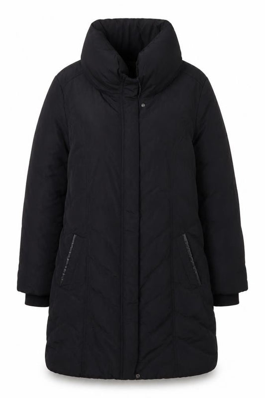 Wallis Women Black UK 18 Long Hooded Puffer Coat Buckle Trim