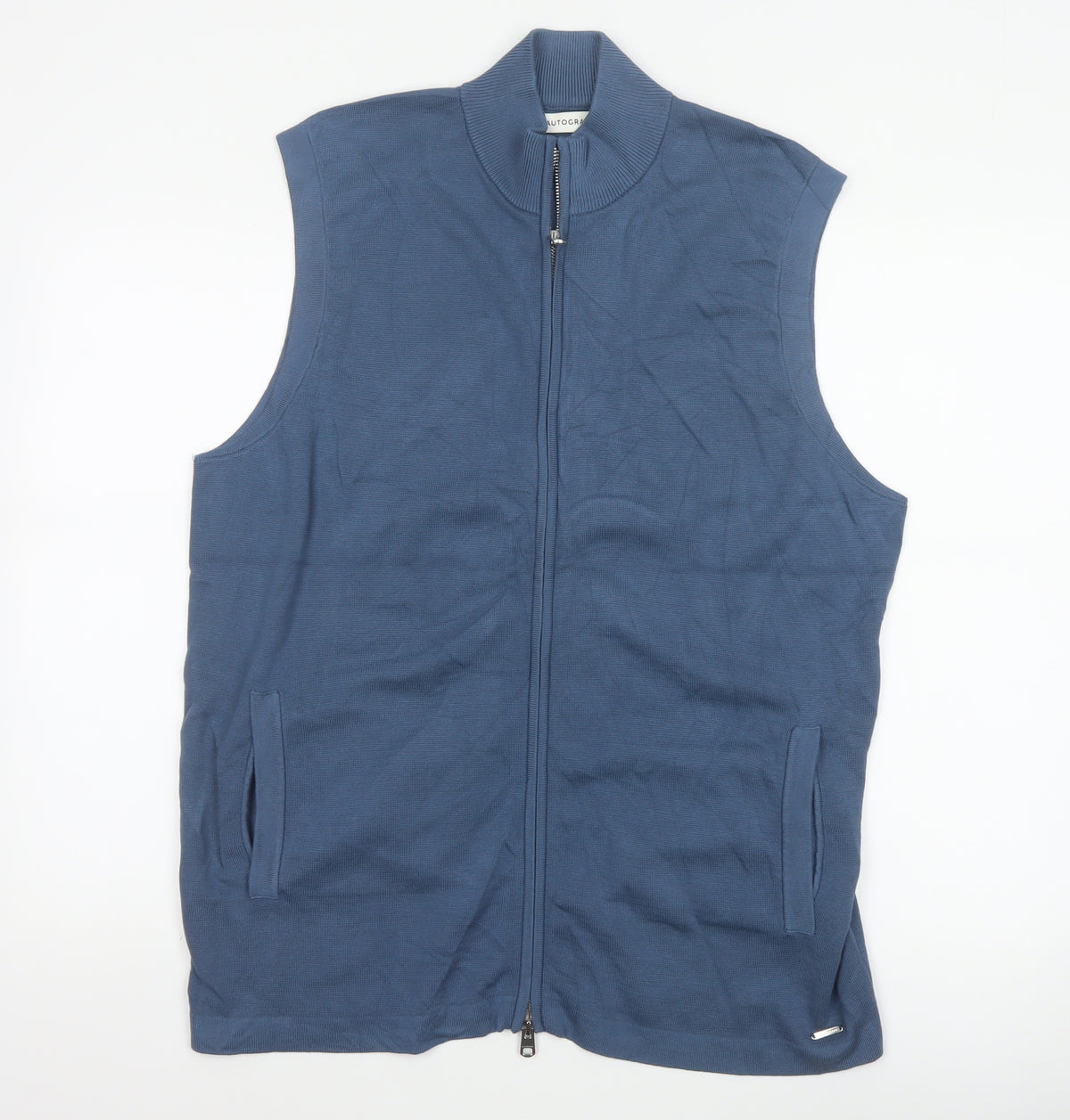 Back view of M&S Autograph Men Blue XL Cotton Modal Full Zip Knit Vest