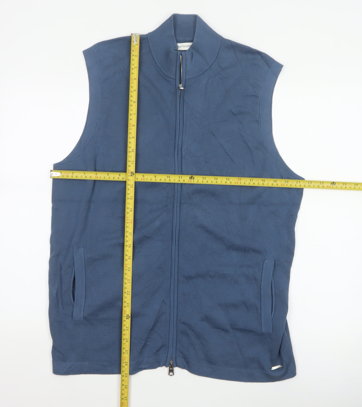 Close-up detail of M&S Autograph Men Blue XL Cotton Modal Full Zip Knit Vest