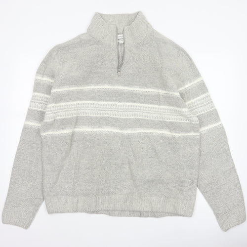 Marks & Spencer Men Grey XL Wool Blend 1/2 Zip Striped Jumper