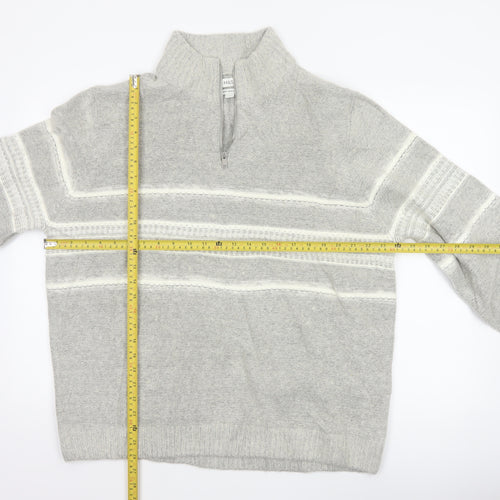 Marks & Spencer Men Grey XL Wool Blend 1/2 Zip Striped Jumper
