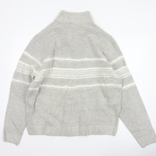 Marks & Spencer Men Grey XL Wool Blend 1/2 Zip Striped Jumper