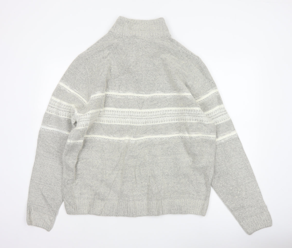 Marks & Spencer Men Grey XL Wool Blend 1/2 Zip Striped Jumper