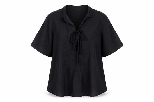 Marks and Spencer Women Black Size 12 Tunic Blouse Tie Front Kimono Sleeve