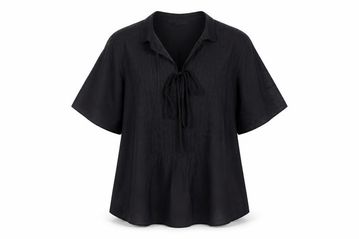 Marks and Spencer Women Black Size 12 Tunic Blouse Tie Front Kimono Sleeve