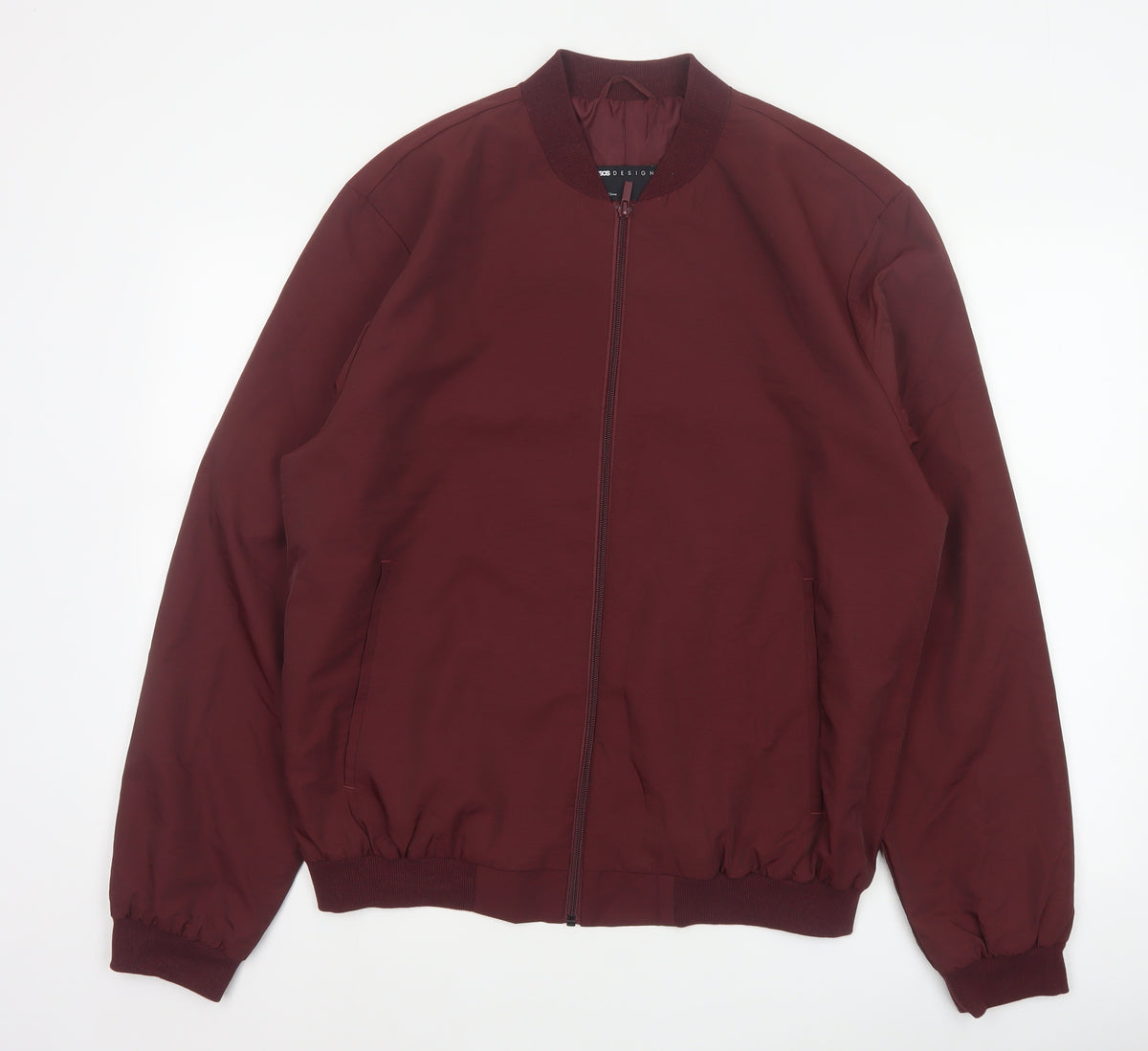 ASOS Design Men’s Burgundy XL Bomber Jacket Full Zip Lined